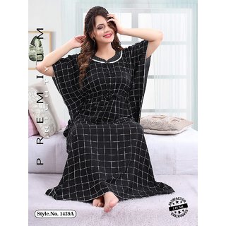 Women's 1pc Black Striped Printed Nighty  Nice Quality Satin Soft Night Gown Maxi 1475B Daily Limited Edition