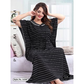                       Women's 1pc Black Striped Printed Nighty  Nice Quality Satin Soft Night Gown Maxi 1439E Daily Limited Edition                                              