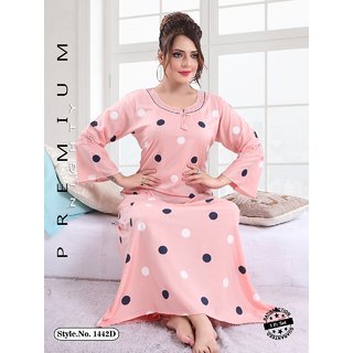 Women's 1pc Powder Peach Polka Dot Printed Nighty  Nice Quality Soft Night Gown Maxi 1442D Daily Limited Edition