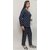 Arjey's Women's Cotton Printed Night Suit Set of Full sleeves T Shirt with Pyjama - Navy Blue