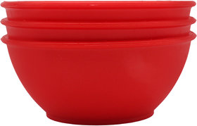Jaycee Microwave Safe BPA-free Food Grade Bowl Set For Food/Soup Plastic Vegetable Bowl (Red, Pack of 3)