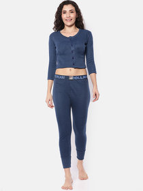 Dollar Thermals Wintercare Women Set Blue Blouse & Top Elastic Trouser
