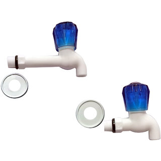 JAMM Plastic Bibcock  Long Water Tap, White, Polished Finish (Pack of 2).