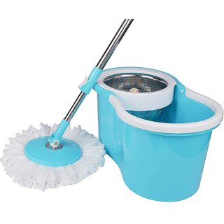                       Heavy Duty Stainless Steel Spinner Easy Clean Bucket Mop Set with Two Microfiber Mop Heads Refills                                              