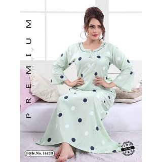                       Women's 1pc Sea Green Polka Dot Printed Nighty  Nice Quality Soft Night Gown Maxi 1442B Daily Limited Edition                                              