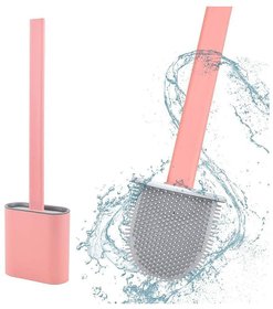 Silicone Bristles Toilet Brush with Holder Set Deep Cleaning Silicone Toilet Brush No-Slip Long Plastic Handle