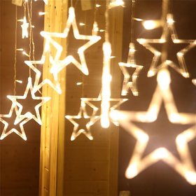 Christmas Decorative Star Curtain LED Lights for Diwali Christmas Wedding - 2.5 Meter (1 Curtain) 138 LED, (6+6 Star)