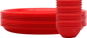 Jaycee Pack of 12 Plastic Unbreakable Round Microwave Safe Full Dinner Plates and Bowls Set Dinner Set (Microwave Safe)