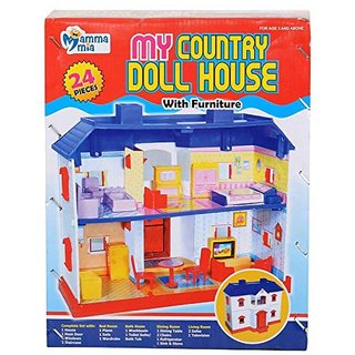 Baby Kids My Country Doll House Play Sets with Living Room , Bed Room, Bath Room, Dining Room  (Multicolor)