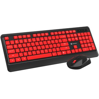 Portronics POR-1407 Key5 Multimedia Wireless Keyboard & Mouse Set/Combo, 2.4 GHz Wireless, Noiseless Keys (Red)