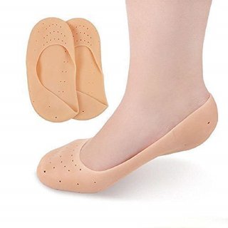 Full size Anti Crack Silicon Gel Heel Socks for Foot Care, Pain Relief And Heel Cracks - Beige Free Size