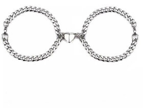 M Men Style 2pcs New Design Magnetic Couple Bracelets For Lovers Chain Link Charm Silver Stainless Steel  Bracelet