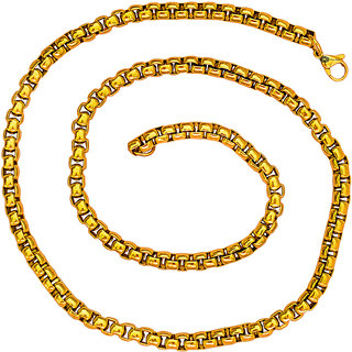                       M Men Style Modern Golden Linked Round body design, 5mm thick 22 Inch Necklace Chain Gold Stainless Steel For Unisex                                              