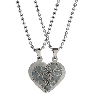                       M Men Style  Fashionable and creative lady Broken 2 Hearts Charm heart shaped leaves Silver Plated Pendant For Unisex                                              