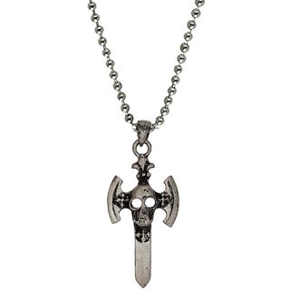                       M Men Style Evil Collection Skeleton Head Pendant with Cross Stainless Steel Silver Jewellery For Unisex                                              
