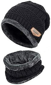 Handcuffs Winter Beanie Hat Scarf Set 2-Pieces Warm Knit Hat Thick Fleece Lined Winter Hat  Scarf For Men Women (Black)