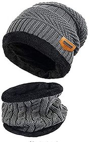 Handcuffs Winter Beanie Hat Scarf Set 2-Pieces Warm Knit Hat Thick Fleece Lined Winter Hat  Scarf For Men Women (Grey)