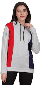 WW WON NOW Grey Full Sleeves Cotton Blend Hoodies For Women