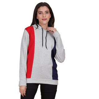                       WW WON NOW Grey Full Sleeves Cotton Blend Hoodies For Women                                              