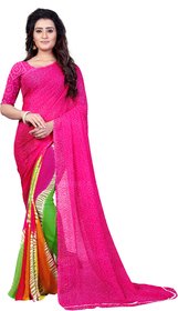 Dori Women's Pink Printed Georgette Saree With Blouse