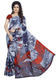Dori Women's Blue Printed Georgette Saree With Blouse