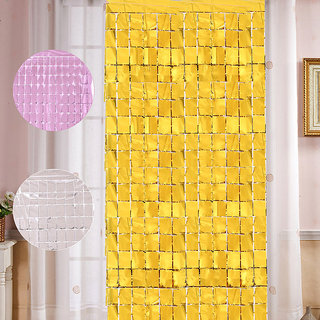                       Hippity Hop 6 ft X 3 ft Golden Square Foil Frings Curtains for Birthday, Marriage, Engagement, Bridal Shower (Pack of 2)                                              