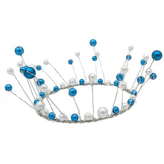                       Hippity Hop Crown Cake Topper Blue  White Pearl Silver Crown Cake Decorations for Wedding, Birthday (Pack of 1)                                              