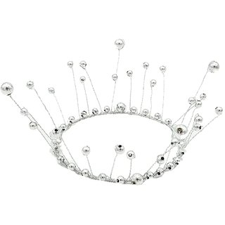                       Hippity Hop Crown Cake Topper Silver Pearl Silver Crown Cake Decorations for Wedding, Birthday (Pack of 1)                                              
