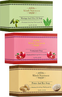 Khadi Nutriment Moringa & Olive Oil, Pomegranate and Potato & Rice Soap Handmade Bathing Soap, 125 gm (Pack of 3)