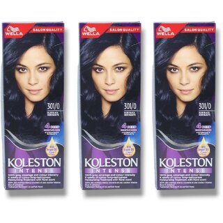                       Wella Koleston Hair Color Creme, 301/0, Blue Black 60ml (Pack of 3)                                              
