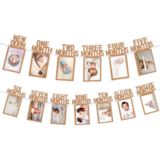                       Hippity Hop 1 to 12 Month Photo Banner for First Birthday Baby and baby shower Front Side Space (Brown Pack of 1)                                              