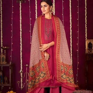                       Woolen Pure Pashmina  Embroidery Dress Material                                              