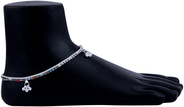 Buy Silver Plated Multi Color Diamond Ghungroo Payal Anklet for Women And  Girl. Online @ ₹279 from ShopClues