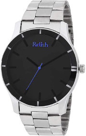 Relish Round Dial Silver Stainless Steel Strap Analog Watch For Men's and Boy's, RE-BB8019 (Black Dail)