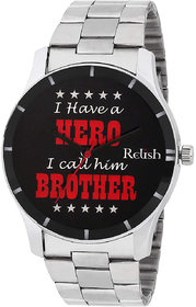 Relish Round Dial Silver Stainless Steel Strap Analog Watch For Men's and Boy's, RE-BB8021 Gift for Brother (Black Dail)