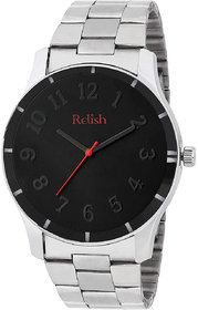 Relish Round Dial Silver Stainless Steel Strap Analog Watch For Men's and Boy's, RE-BB8025 (Black Dail)
