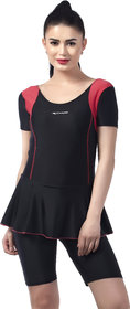 Champ I Poly Spandex I Womens Swim Frock Style I Half Sleeves- Half Length I With Both Side Contrast Shoulder Patch  C