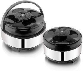 Stainless Steel Thermoware Casserole Double Wall Insulated Hot Pot for hot Meal Set of 2 (1500  3500ml)