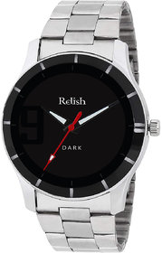 Relish Round Dial Silver Stainless Steel Strap Analog Watch For Men's and Boy's, RE-BB8029 (Black Dail)