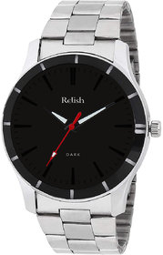 Relish Round Dial Silver Stainless Steel Strap Analog Watch For Men's and Boy's, RE-BB8030 (Black Dail)