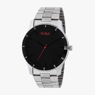 Relish Round Dial Silver Stainless Steel Strap Analog Watch For Men's and Boy's, RE-BB8018 (Black Dail)