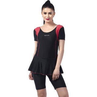                       Champ I Poly Spandex I Womens Swim Frock Style I Half Sleeves- Half Length I With Both Side Contrast Shoulder Patch  C                                              