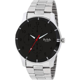 Relish Round Dial Silver Stainless Steel Strap Analog Watch For Men's and Boy's, RE-BB8027 (Black Dail)