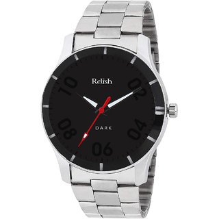                       Relish Round Dial Silver Stainless Steel Strap Analog Watch For Men's and Boy's, RE-BB8032 (Black Dail)                                              