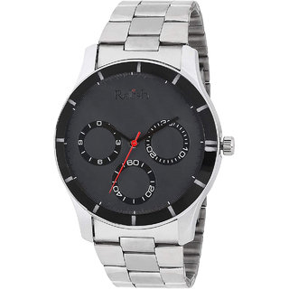                       Relish Round Dial Silver Stainless Steel Strap Analog Watch For Men's and Boy's, RE-BB8034 (Black Dail)                                              