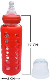 UNBREAKABLE Glass Feeding Bottle With Silicone Warmer Cover For Baby Girls And Baby Boys - 240 ml
