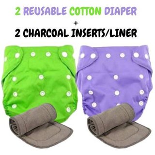 Reusable Solid Pocket Cloth Diapers With Microfiber Inserts Pack of 2 (Multicolor)