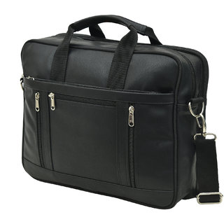 MATRICE laptop cum messenger bag with black faux vegan leather(NE-S-0786-Black)