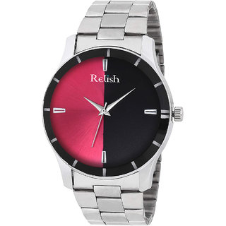                       Relish Round Dial Silver Stainless Steel Strap Analog Watch For Men's and Boy's, RE-BB8039 (Black Dail)                                              