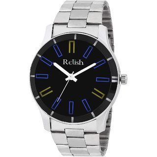                       Relish Round Dial Silver Stainless Steel Strap Analog Watch For Men's and Boy's, RE-BB8040 (Black Dail)                                              